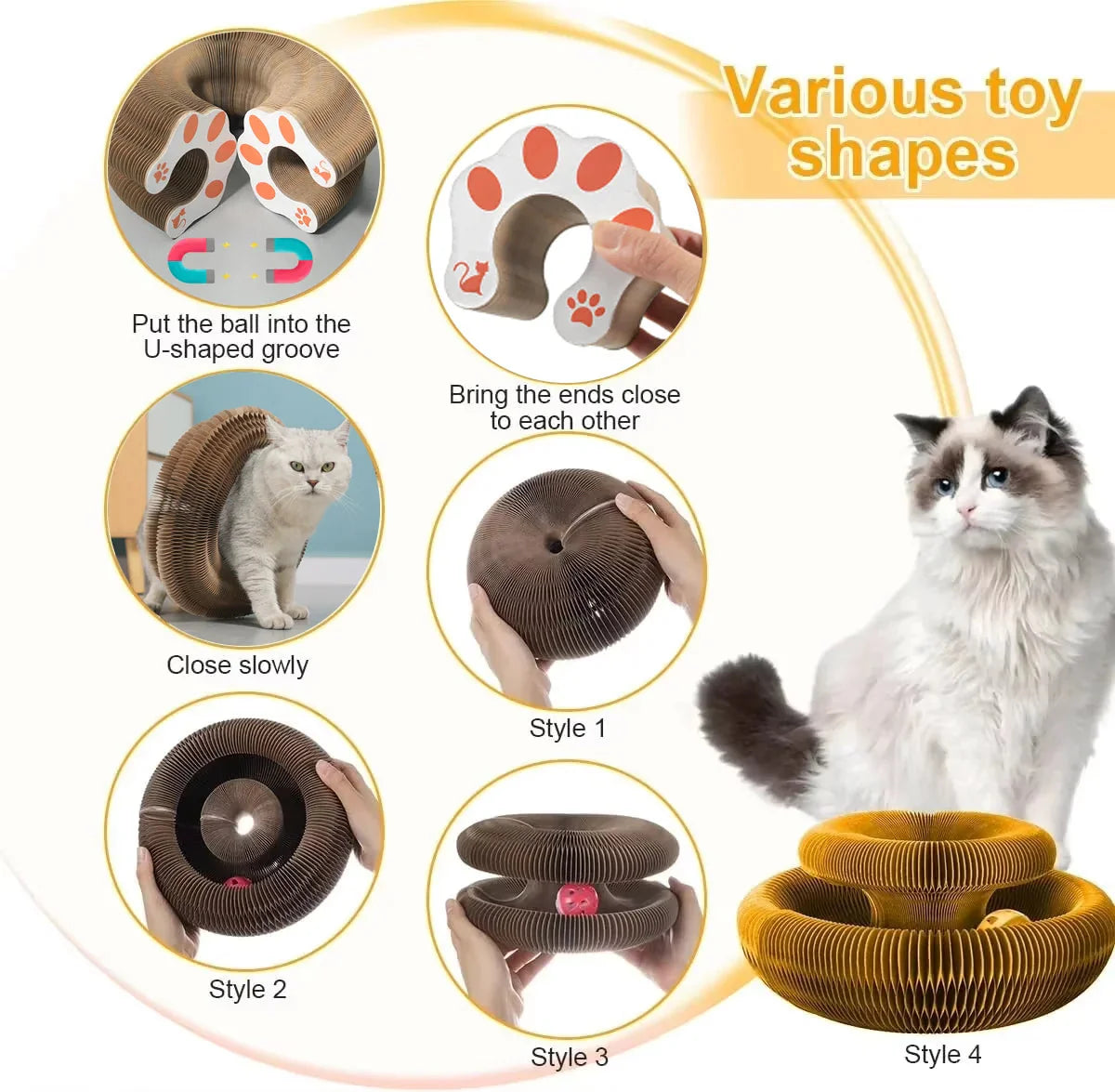 Magic Cat Scratch Organ Board Cat Toy with Ball Cat Grinding Claw Cat Climbing Frame Kitten Round Corrugated Cat Scratching Toy PawsnHeart