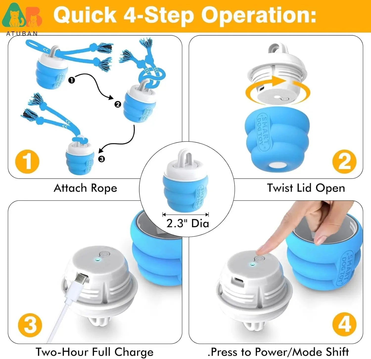 ATUBAN Interactive Dog Toys Ball - Fun Moving Dog Toys to Keep Them Busy , Rechargeable Smart Automatic Dog Ball for Boredom PawsMagics