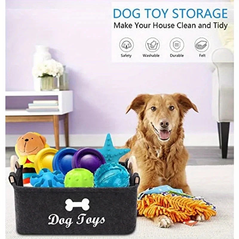 1pc Felt Pet Toy Box, Dog Toy Box, Storage Basket Chest Organizer For Organizing Pet Toys, Blankets, Leashes And Food PawsMagics