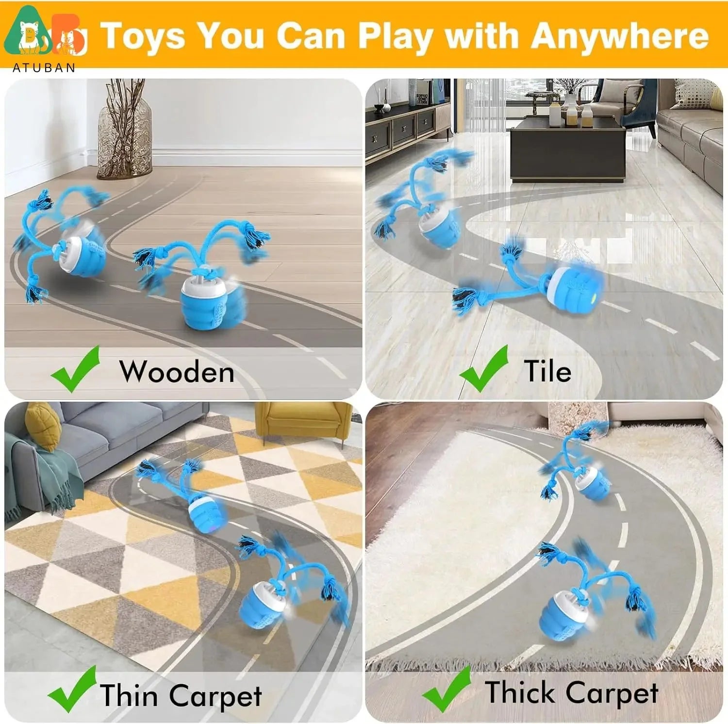 ATUBAN Interactive Dog Toys Ball - Fun Moving Dog Toys to Keep Them Busy , Rechargeable Smart Automatic Dog Ball for Boredom PawsMagics