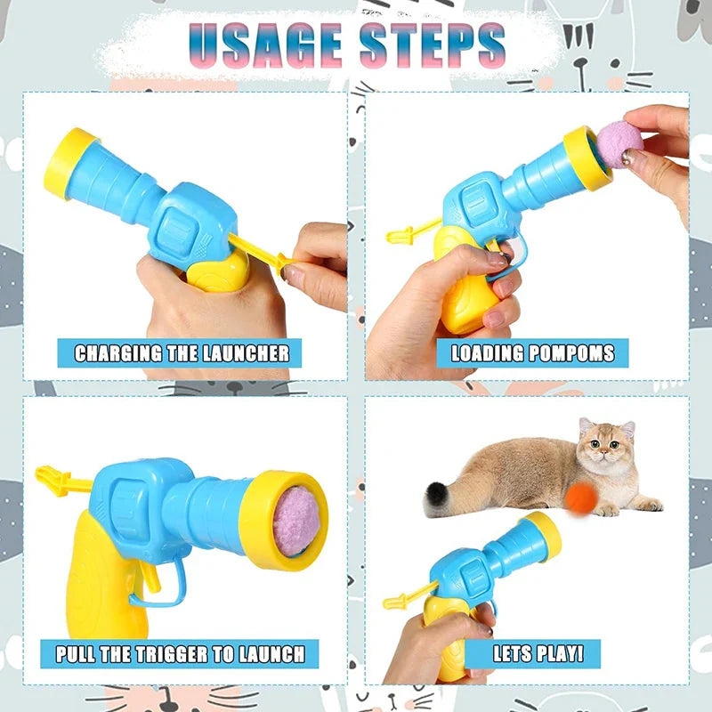 Cat Toys Interactive Launch Training Toy For Pet Kitten Creative Mini Shooting Gun Games Stretch Plush Ball Toys Pet Supplies PawsMagics